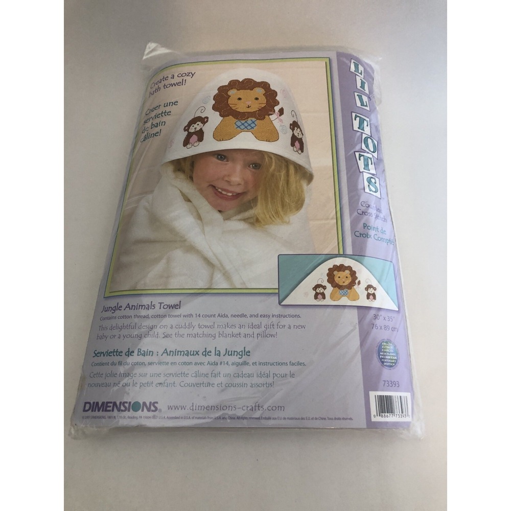 Dimensions Jungle Animals Cross Stitch Towel Kit Baby  New Lion Monkey‎ 73393
